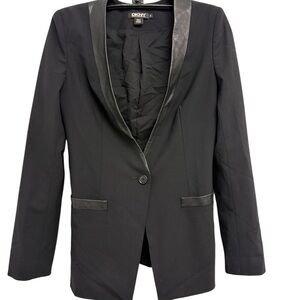DKNY Black Blazer Lamb Leather Trim